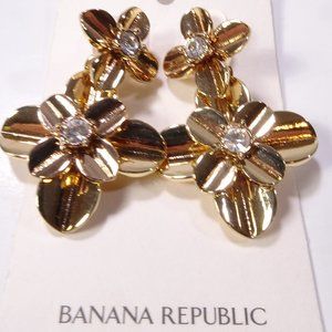 Banana Republic Shiny Gold Metals Flower Crystal Tier Earrings NWT 47